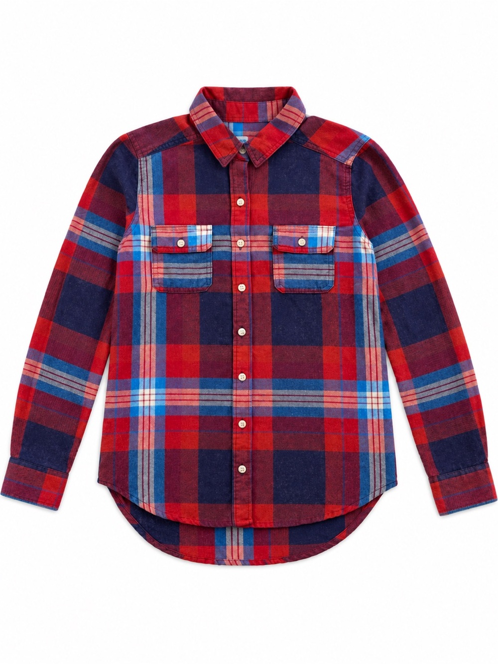MOSSIMO SUPPLY CO PLAID FLANNEL SHIRT WOMENS SMALL RED BLUE COTTON BOYFRIEND